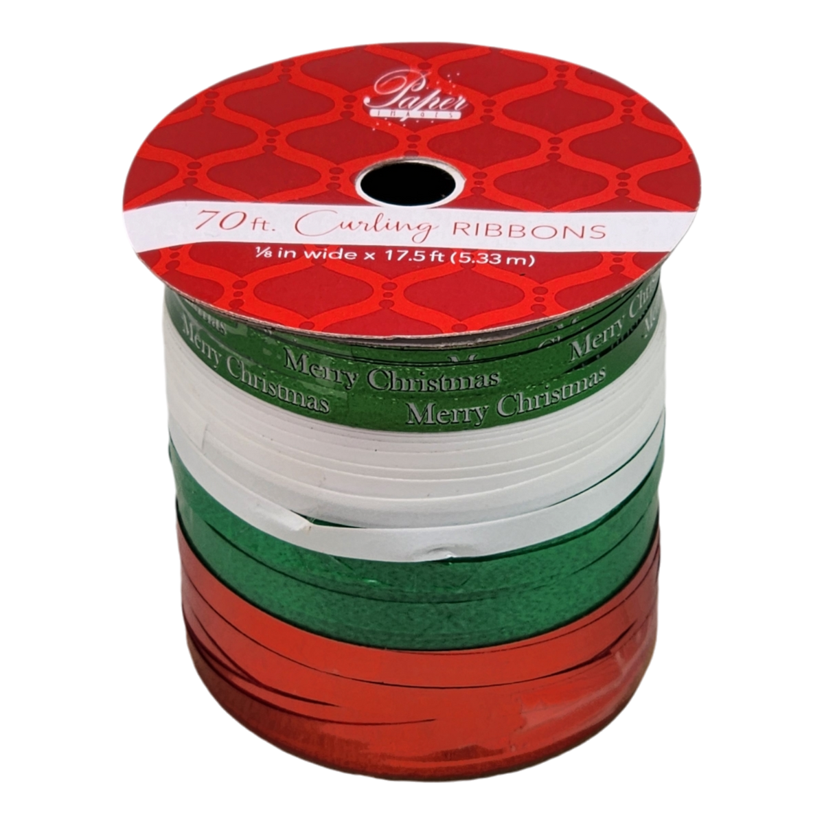 1/8 Inch Curling Ribbon - 4 Colors - 17.5 Feet Each - Red/Green/White/Merry Christmas