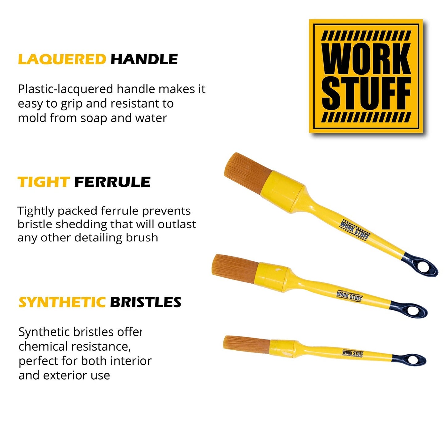 WORK STUFF Detailing Brush Albino Orange 3 pack
