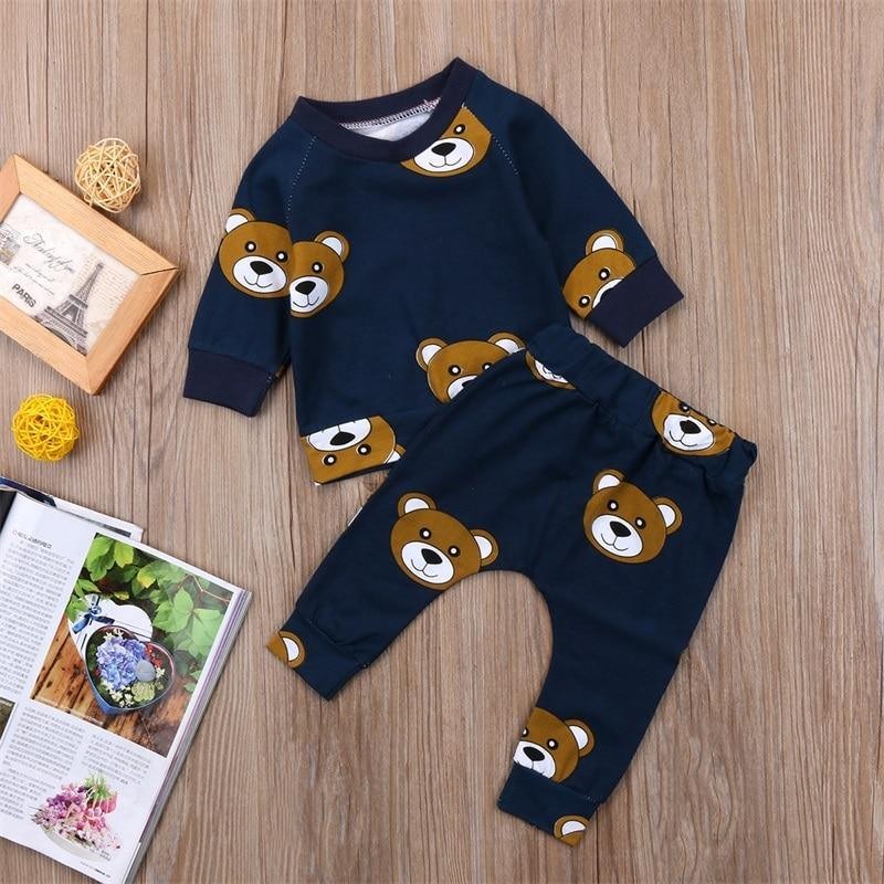 Baby Boy Clothes Tee Hoodies and Long Pants Long Sleeve Outfits For Boys Pajamas With Bear Deisgn In Modern Style