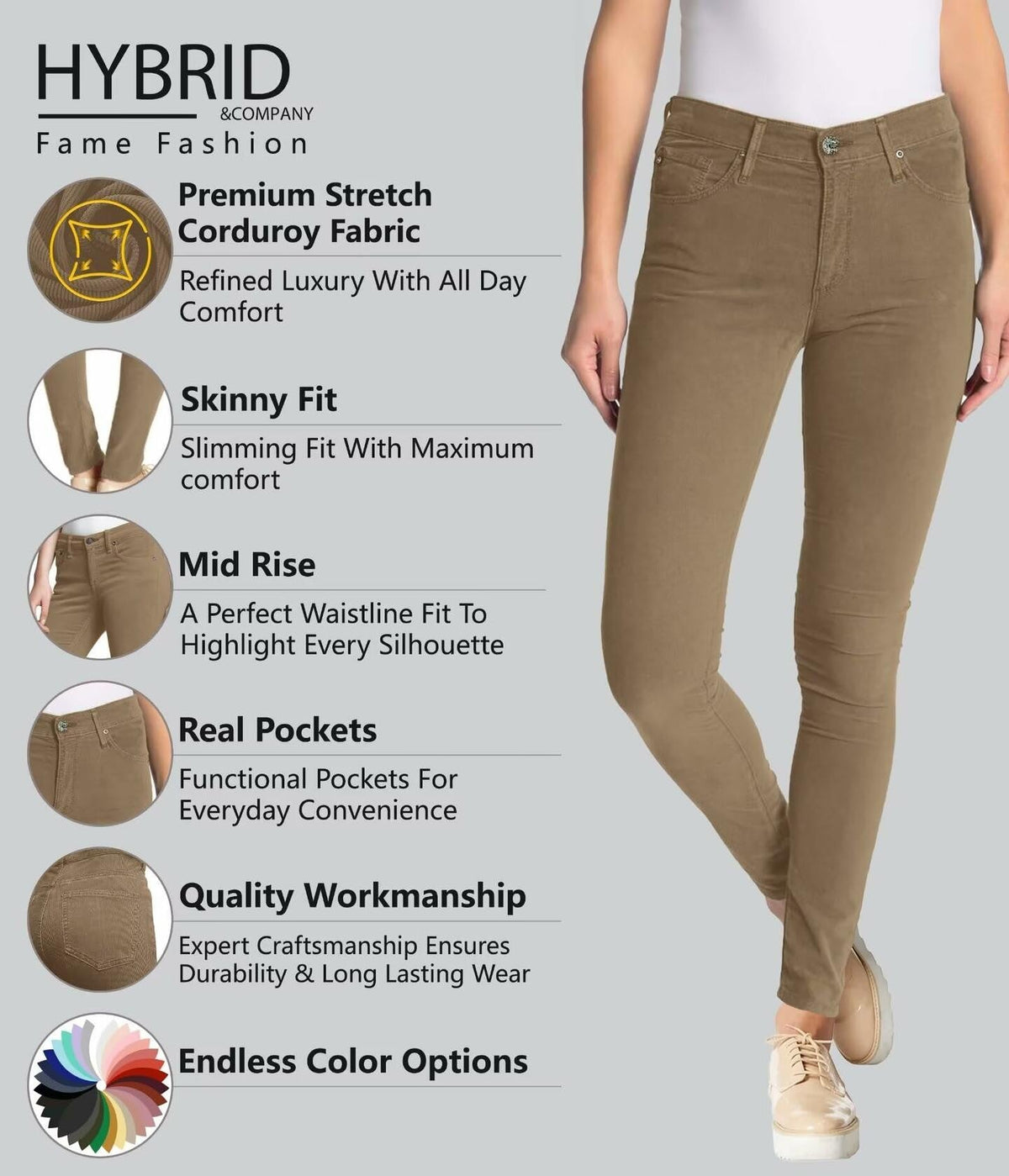 Hybrid & Company Corduroy Skinny Pants Camel Size 11