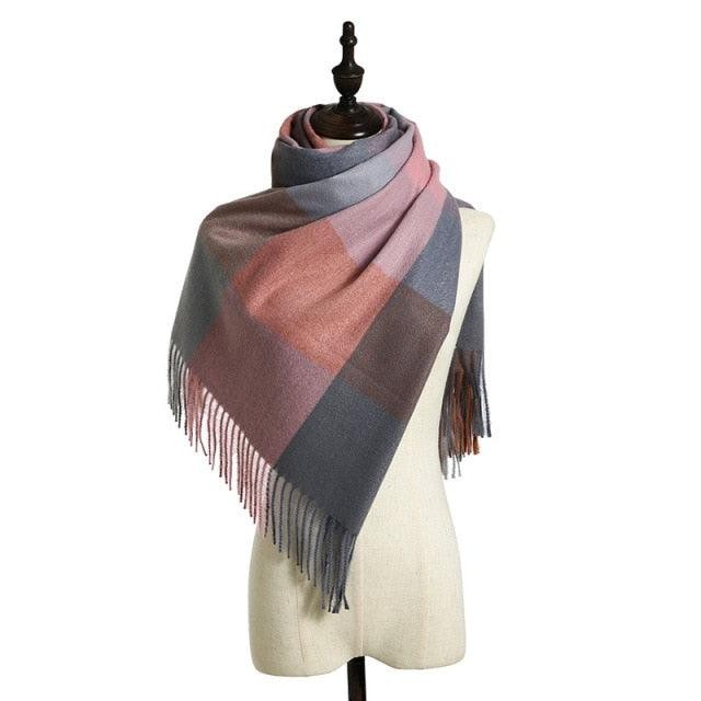 Luxury Fashion Autumn Winter Soft Warm Scarf Plaid Colorful Hijabs Cashmere Scarves Warm Soft Bandana Women's Lightweight Scarves Elegant Echarpe Escharpe Soft Wool Elegant Tassel Women's