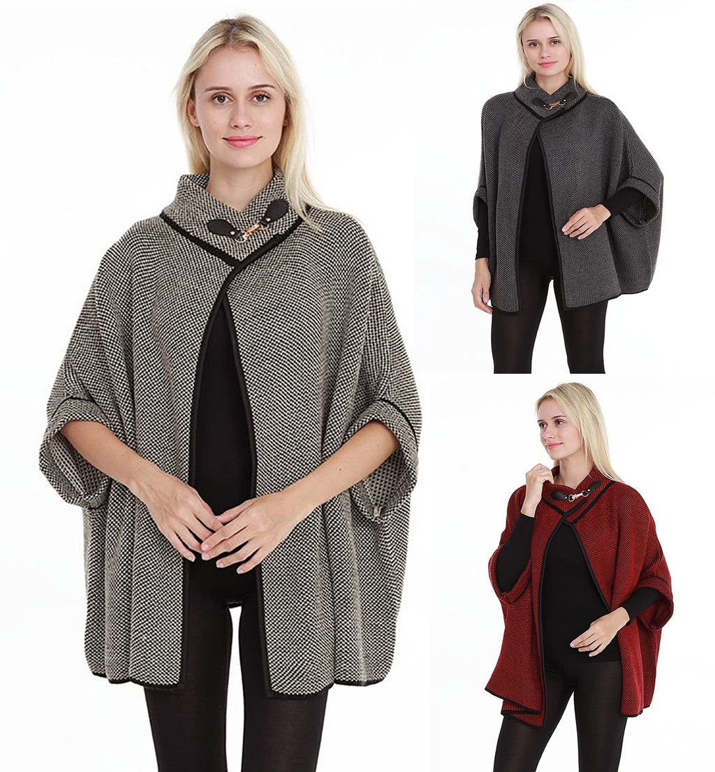 stylesilove Women Sweater Knit Cardigan with Buckle Fashion Jacket Shawl Poncho Warm Wrap for Fall Winter Season