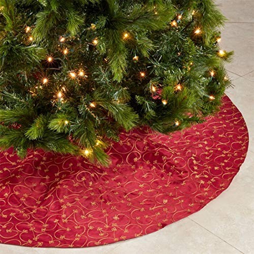 Fennco Styles Elegant Gold Embroidery Burgundy Christmas Tree Skirt, One Piece for Home, Holiday Decoration and Special Occasion