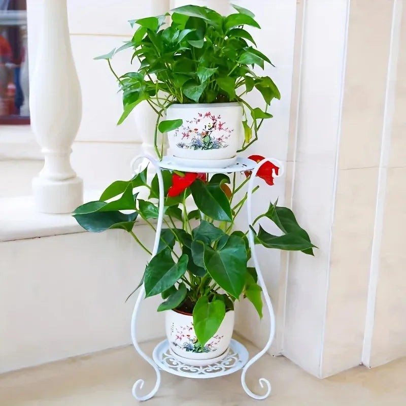 Elegant Metal Flower Stand, European Style Floor Plant Display Rack, Multi-tier Flower Pot Holder for Home Garden Balcony