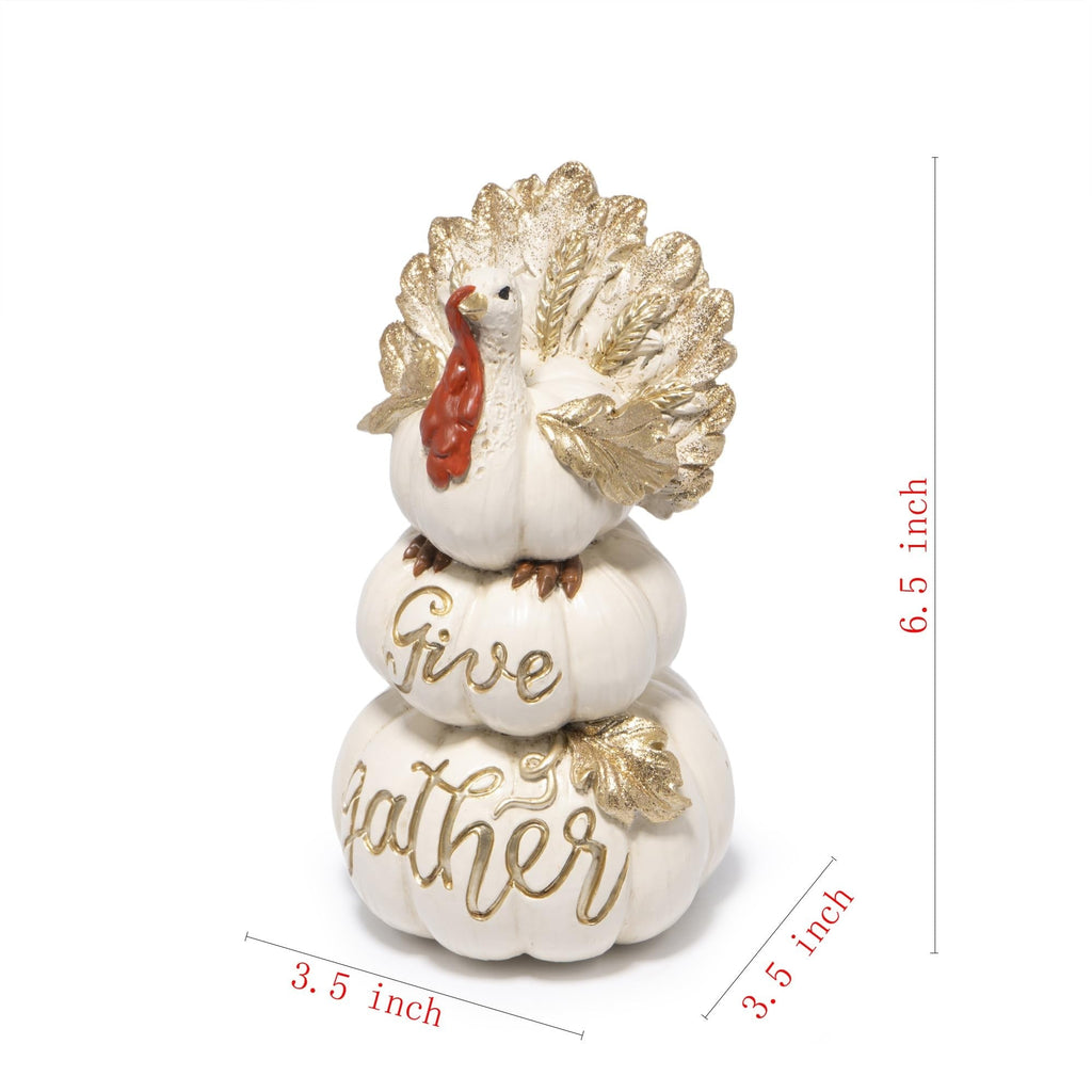 Hodao Thanksgiving Pumpkin Turkey Figurine 3 Stacked Pumpkins White Resin