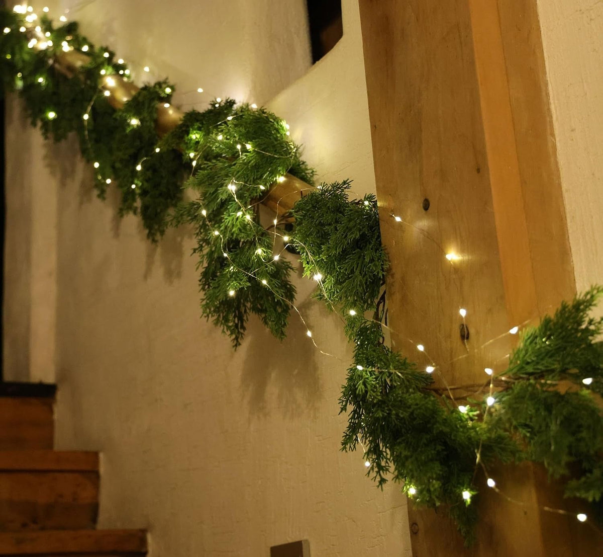 6FT PARTY JOY Seasonal Artificial Christmas Garland with LED String Lights Pine Needle Cypress Garland for Holiday Winter Indoor Outdoor Decor