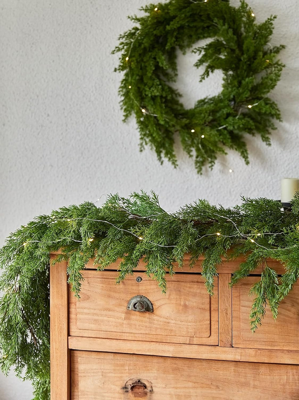 6FT PARTY JOY Seasonal Artificial Christmas Garland with LED String Lights Pine Needle Cypress Garland for Holiday Winter Indoor Outdoor Decor