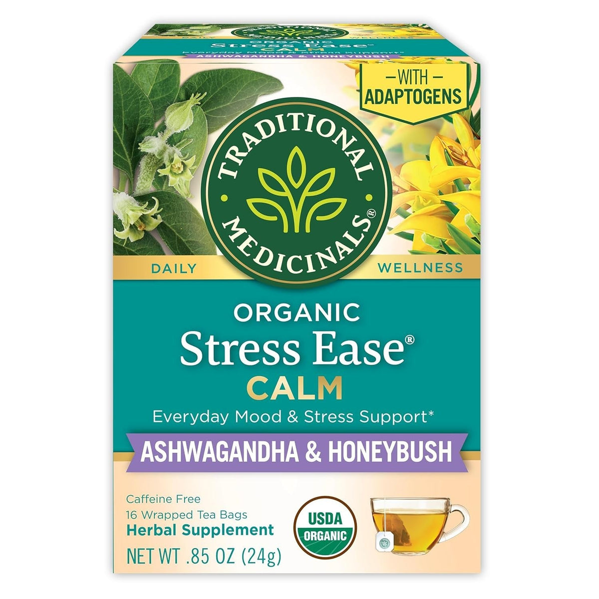 Traditional Medicinals Organic Focus Blend Tea – Ginseng and Eleuthero Adaptogens for Workday Energy Without the Crash, 16 Tea Bags