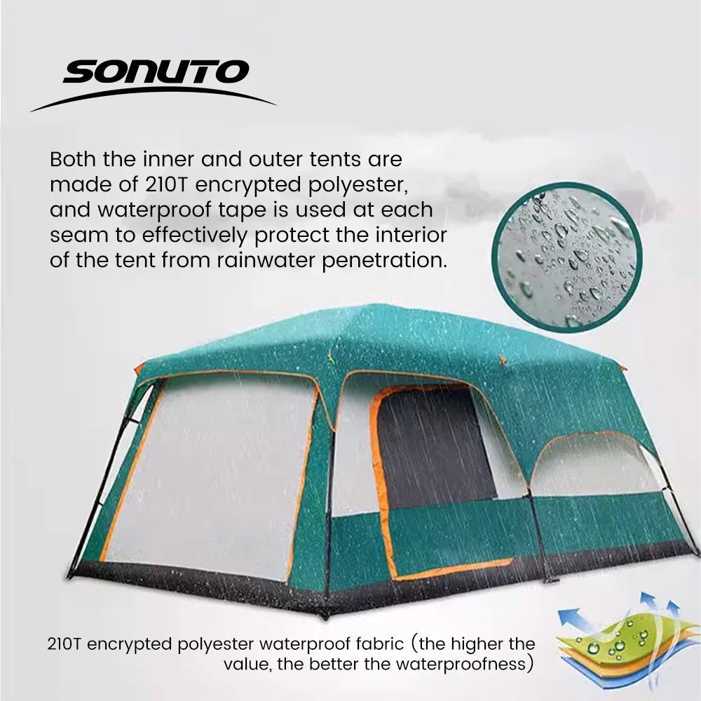 Outdoor Camping Family Tent 3-12 Person Double Layers Oversize 2 Rooms Thickened Rainproof Outdoor Family Camp Tour Equipment
