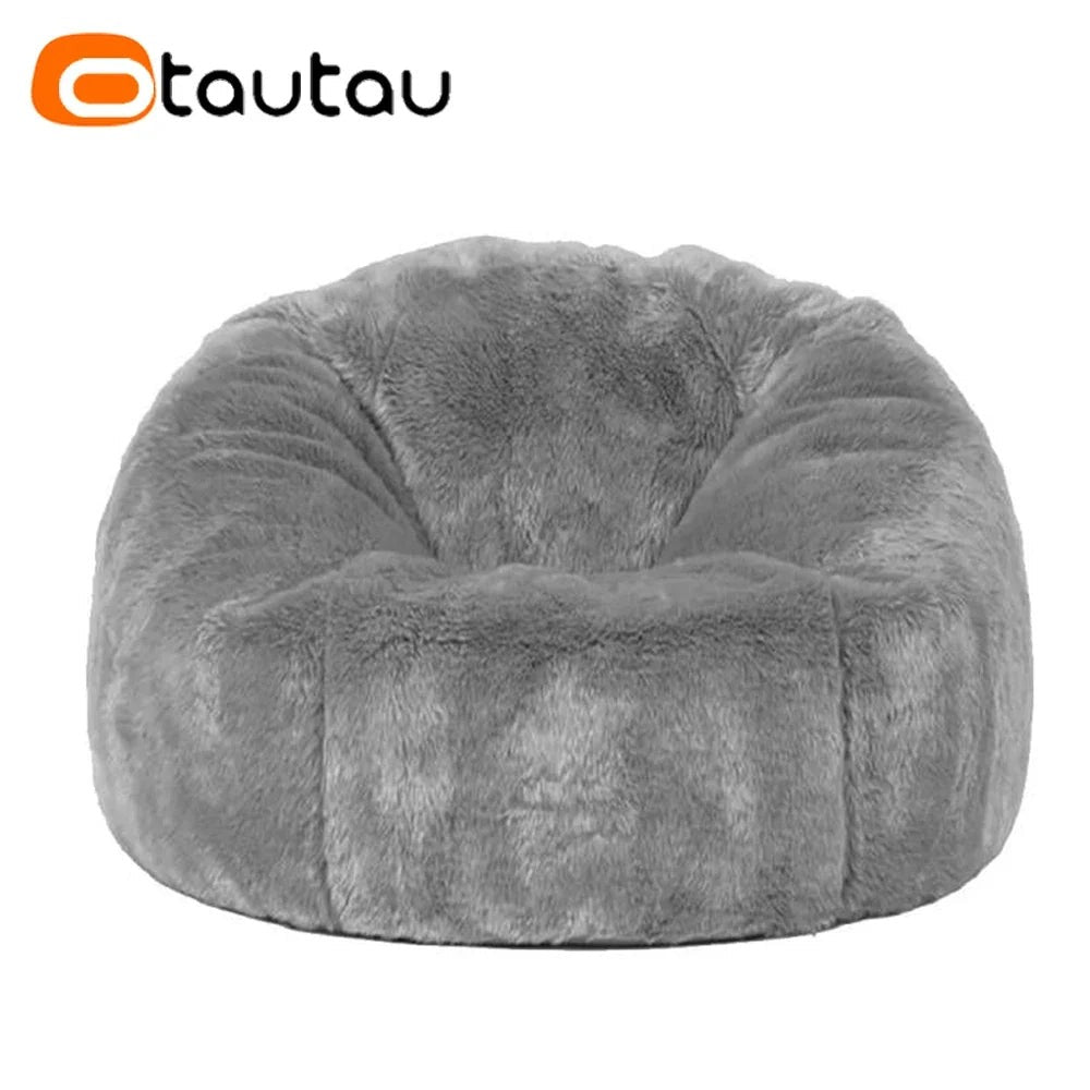 OTAUTAU Adults Children Fluffy Faux Fur Bean Bag Pouf Cover without Filler Beanbag Puff Salon Ottoman Corner Seat Sac DD003