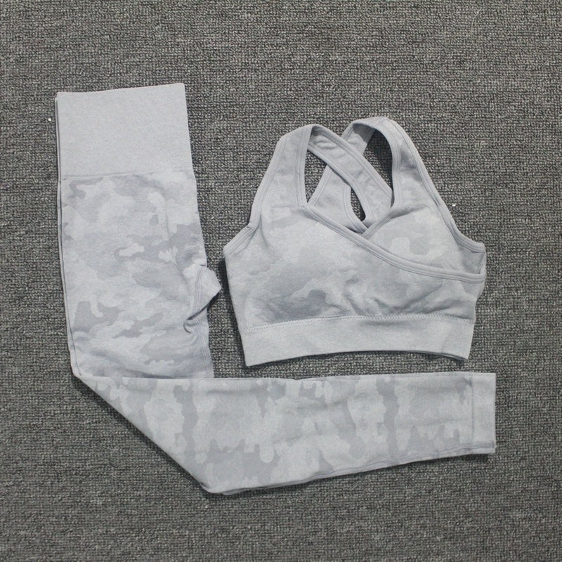 2PCS Camouflage Camo Yoga Set Sports Wear Women's Gym Fitness Clothing Booty Yoga Leggings + Sport Bra GYM Sport Suit Femme