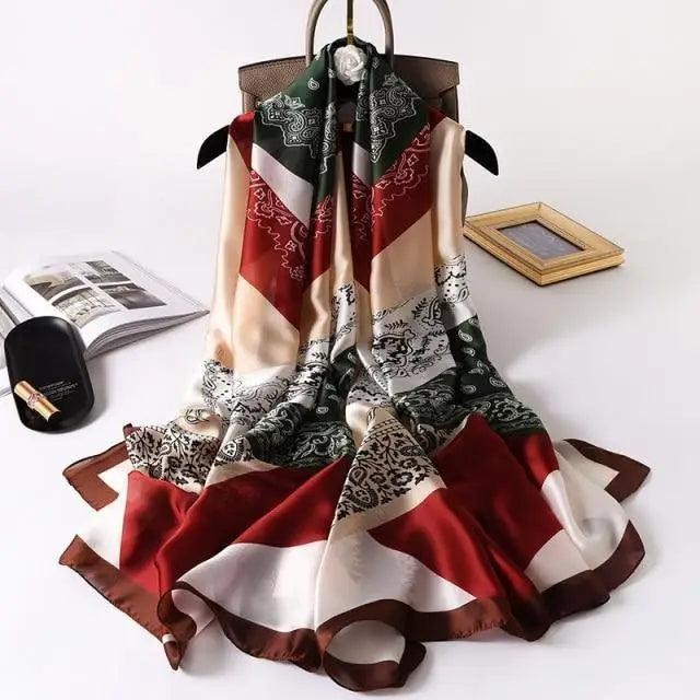 New Women Autumn Winter Fashion Silk Scarf Shawl Beach Headband Female Casual Wear Beach Friendly Spring Silk Scarf Flower Print Silk Scarves Shawls and Wraps Long Size Beach Stoles
