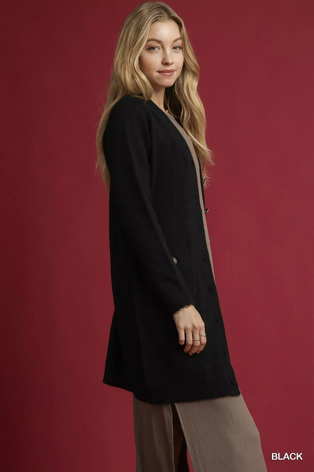 Umgee Button-Down Longline Sweater Cardigan with Front Pockets