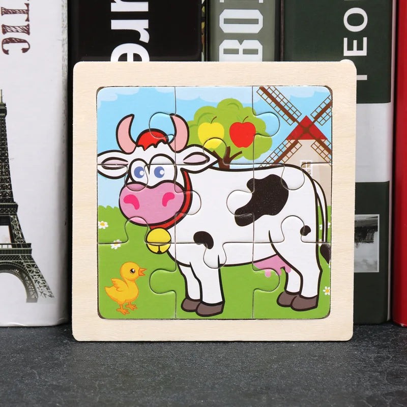 Kids Wooden 3D Tangram Puzzle 11 x 11 cm (4.3 x 4.3 in) Cartoon Animal Traffic Educational Jigsaw Toy