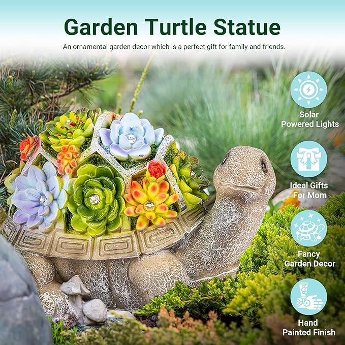 GIGALUMI 11.5 Inch Solar Garden Statues Turtle Figurine Lights for Outside Garden Decor, Yard Decorations Outdoor Housewarming Gifts for Mom, Women for Mothers Day