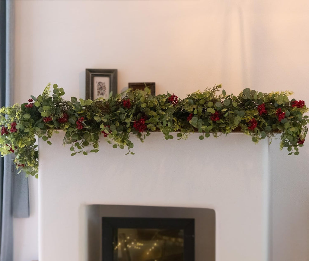 6FT Christmas 144 Branch Tips Cedar Garlands, Anna's Whimsy Artificial Pine Cypress Greenery Garland, Decorations Holiday Indoor Outdoor Christmas Decor Winter Garland