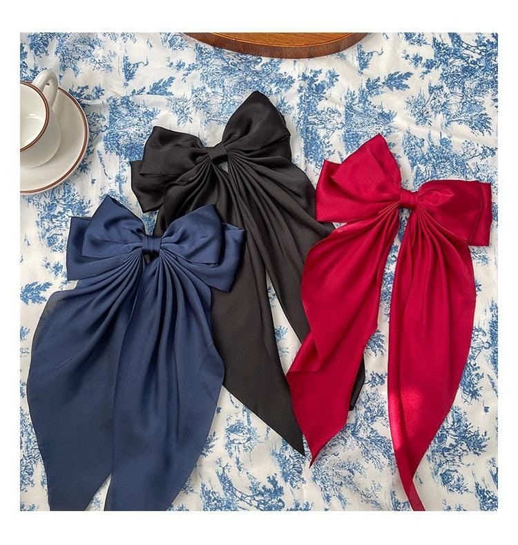 Solid Color Big Large Satin Bow Hairpins Barrettes Women's Girl Wedding Long Ribbon Hair Clip Fashion Hairgrips Accessories For Party