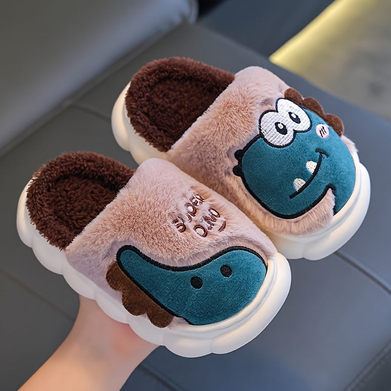 Girls' Cozy Dinosaur Slippers — Lightweight Warm Cartoon House Shoes with Non-Slip PVC Sole (Indoor/Outdoor)