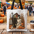 Frankenstein Couple Pumpkin Patch Tote Bag, Vintage Halloween Fall Festival Gift Shopper