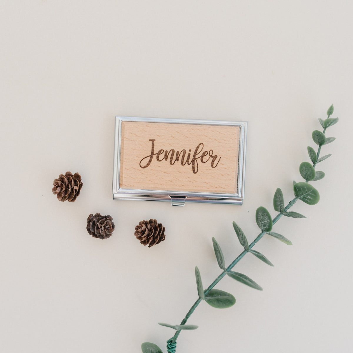 Graduation gift, engraved wood business card holder, personalized gift for her, bamboo card case, compact credit card wallet, office gift