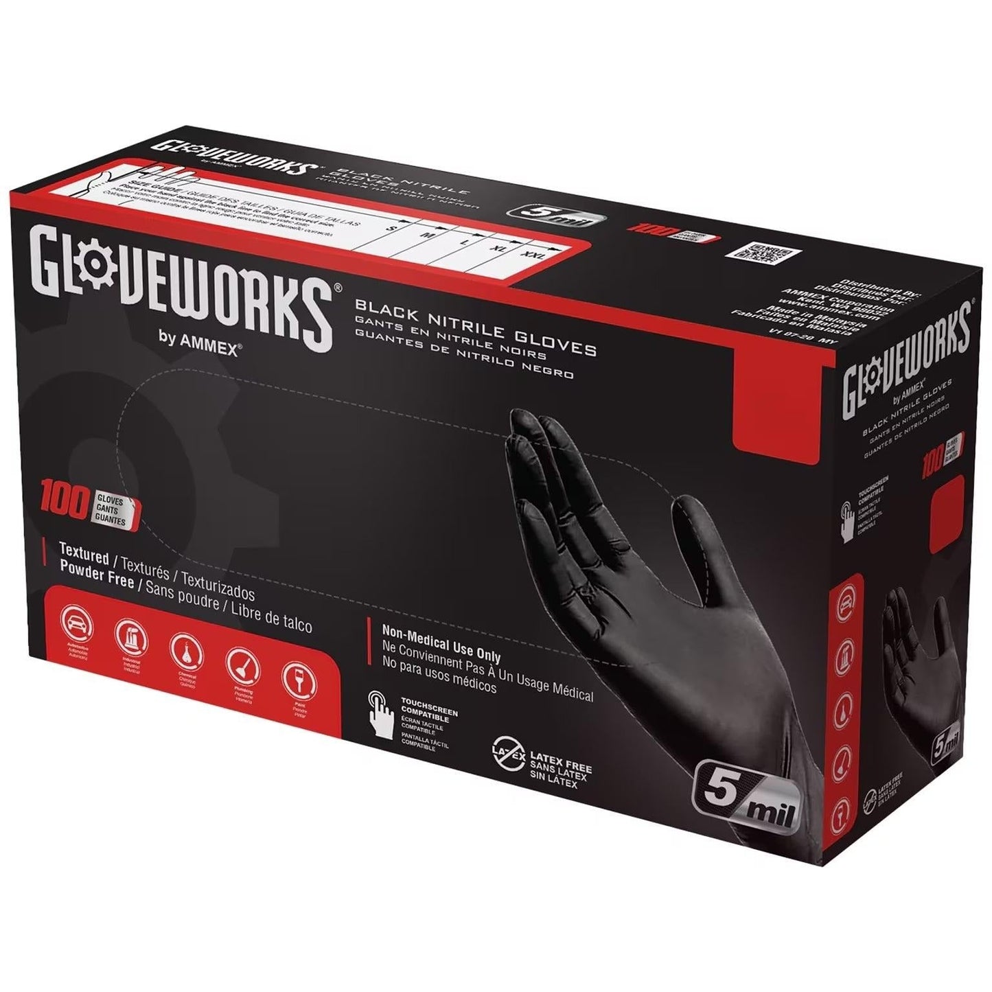 GLOVEWORKS 5mm Black Nitrile Gloves