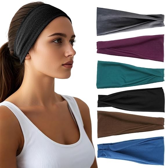 Women Wide Elastic Hair Bands 6 Pack Stretchy Sweatband