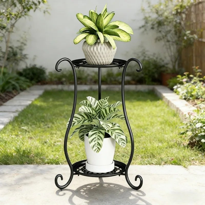 Elegant Metal Flower Stand, European Style Floor Plant Display Rack, Multi-tier Flower Pot Holder for Home Garden Balcony