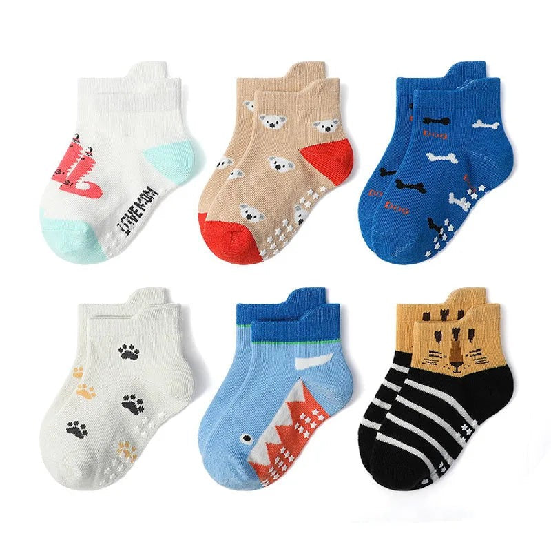 Boys Non-Slip Cotton Floor Socks 6 Pairs Toddler Animal