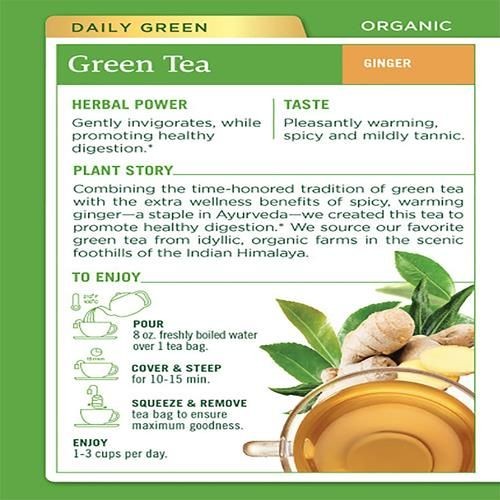 Traditional Medicinals Organic Green Tea Ginger Herbal Tea, Promotes Healthy Digestion, (Pack Of 1) - 16 Tea Bags
