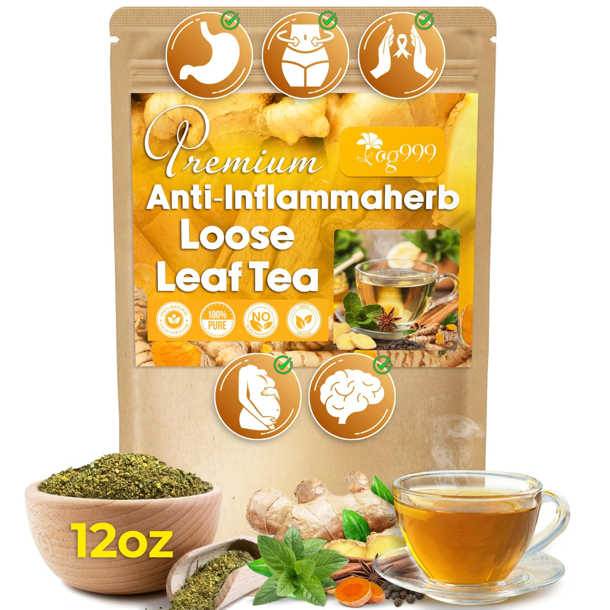 TOG999 Anti-Inflammatory Herbal Tea Blend – Mindful Morning Cup for Gut Health and Stress Relief at Home