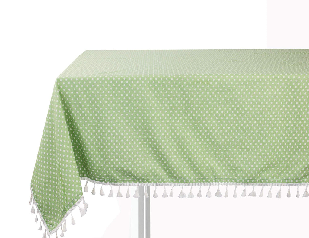 Fennco Styles Simply Striped Tassel Cotton Blend 55 x 55 Inch Tablecloth - Green Table Cover for Banquets, Holiday, Special Events, Outdoor and Home Décor
