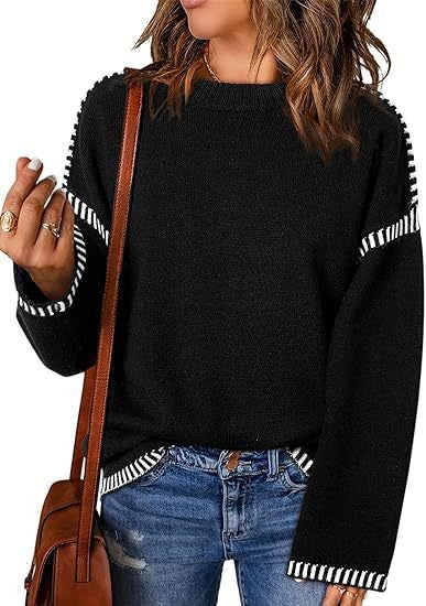Solid Round Neck Pullover Sweater Autumn And Winter Loose Long Sleeve Tops Women's Clothing