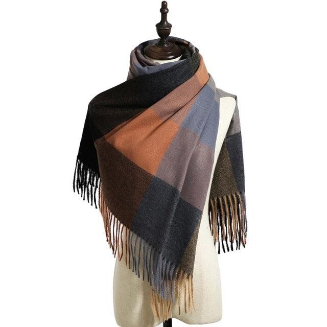 Luxury Fashion Autumn Winter Soft Warm Scarf Plaid Colorful Hijabs Cashmere Scarves Warm Soft Bandana Women's Lightweight Scarves Elegant Echarpe Escharpe Soft Wool Elegant Tassel Women's