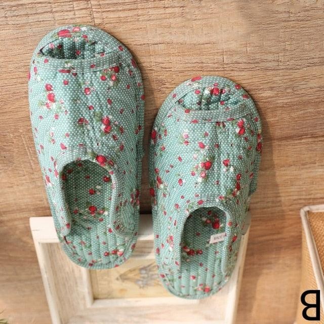 Autumn Winter Women Indoor Slippers Vintage Floral Home Bedroom Slippers Soft Cotton Toe Sole Slippers Women Summer Plaid Slip On House Shoes Non Slip Bedroom Slippers
