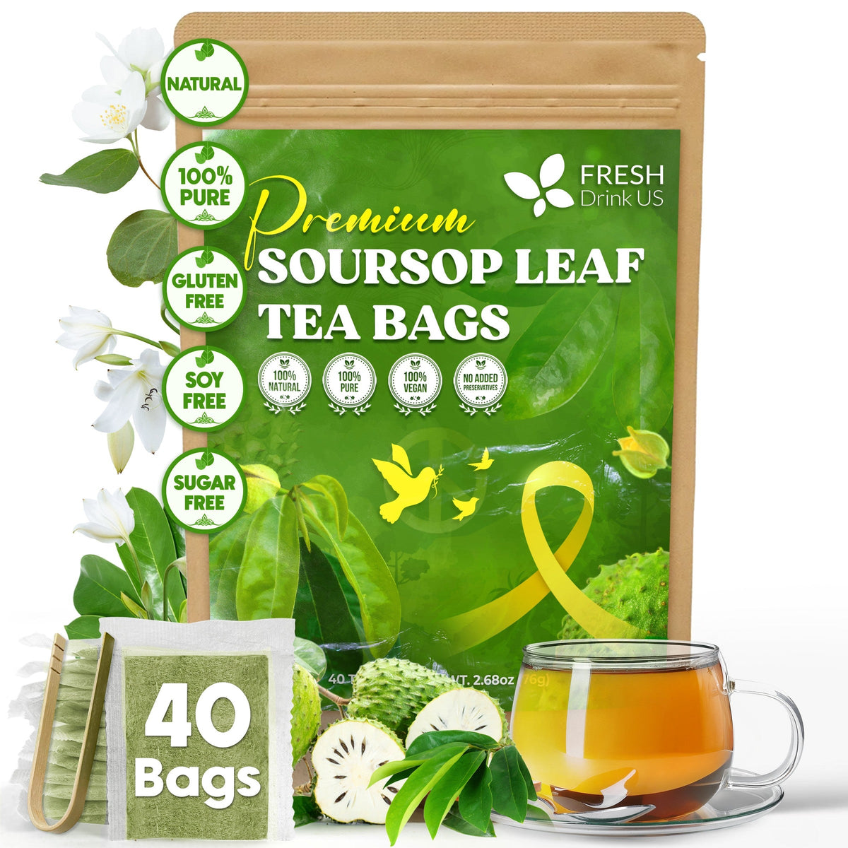 Premium Soursop Leaves Tea bags, Dried Soursop Leaves, Soursop Leaf Powder, Guanabana Leaves Tea, Hoja Guanabana Tea