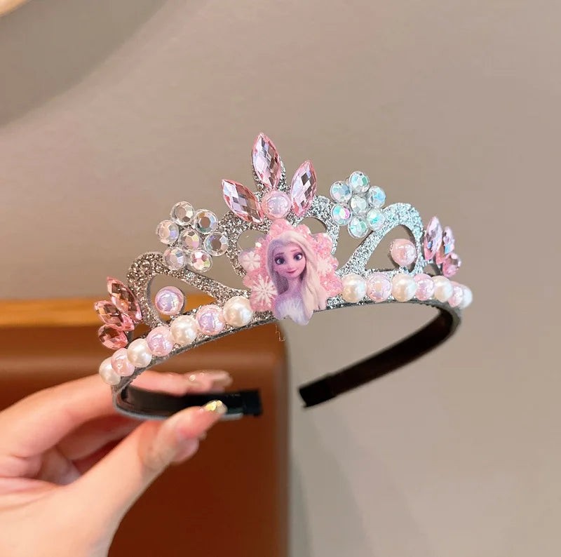 Princess Blue Sparkling Crown Headband Pearl Hair Accessory
