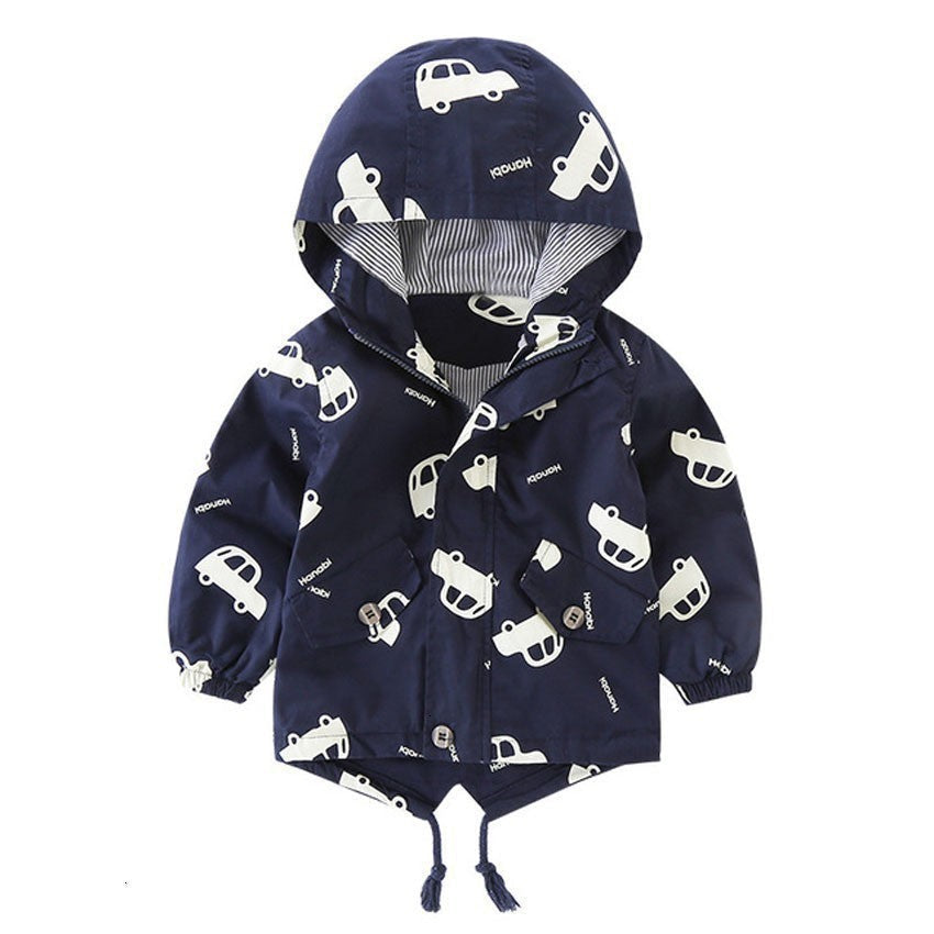 Children's Cotton-padded Coat Boys' Winter Children's Clothing Korean-style All-printed Car Jacket Girls' Cartoon Hooded Zipper Shirt