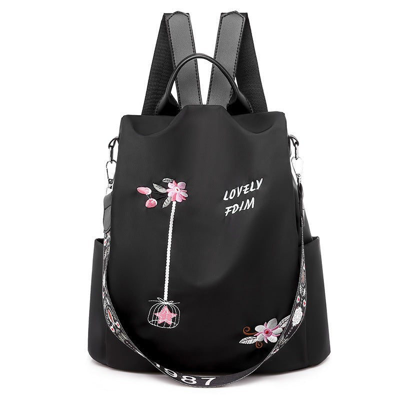 Cloth Backpack Female Embroidery Backpack Bag Nylon Anti-Theft Waterproof Women's Backpack Fashionable Anti-theft Women Backpacks Nice Print School Bag High Quality Large Capacity Backpack (