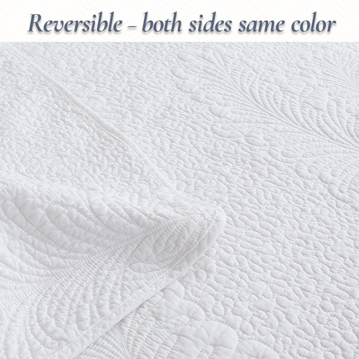 Classic Modern Palm Leaf Stitch Solid White 100% Cotton 3 Piece Quilt Bedding Set