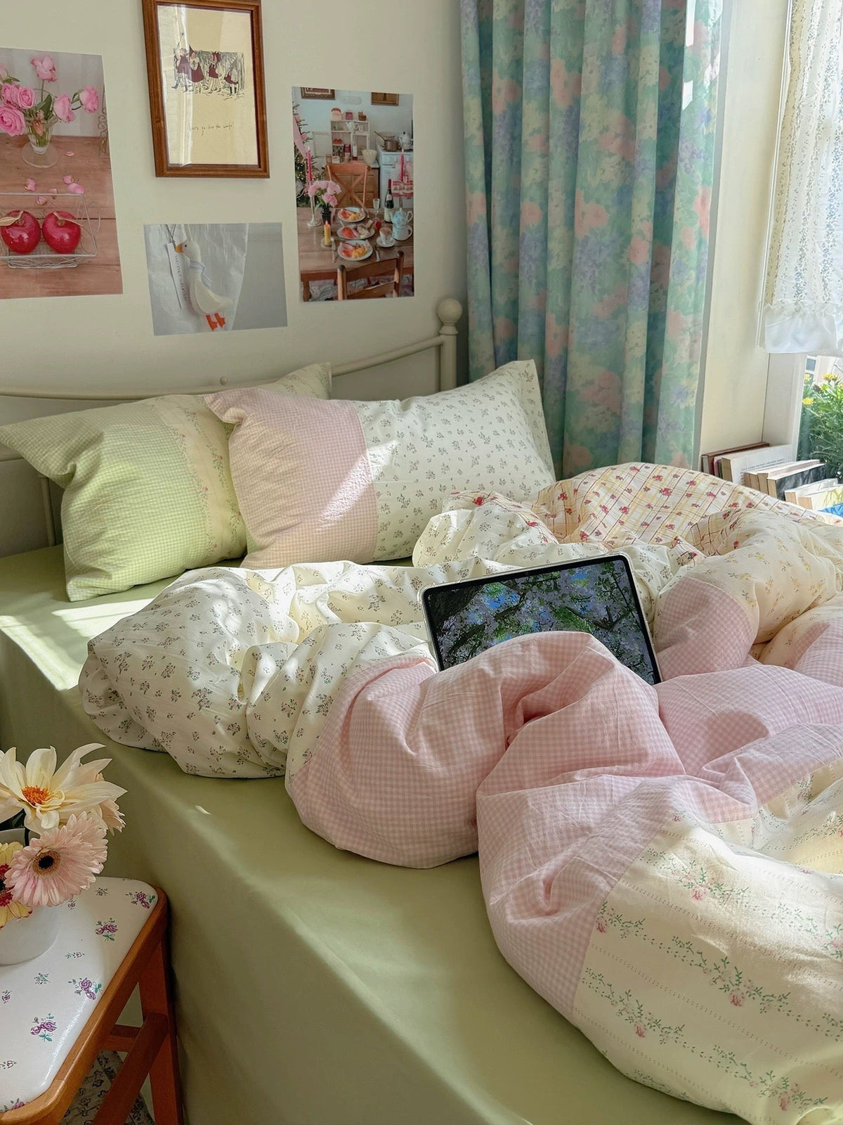 Spring Green Floral Duvet Cover Set