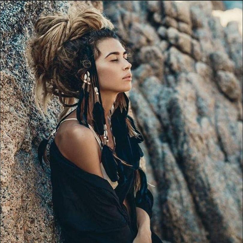 New Fashion Feather Rope Crown Hair Band Boho White Elastic Festival Headband Women's Fashion Female Gorgeous Hair Accessories Women's