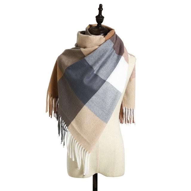 Luxury Fashion Autumn Winter Soft Warm Scarf Plaid Colorful Hijabs Cashmere Scarves Warm Soft Bandana Women's Lightweight Scarves Elegant Echarpe Escharpe Soft Wool Elegant Tassel Women's