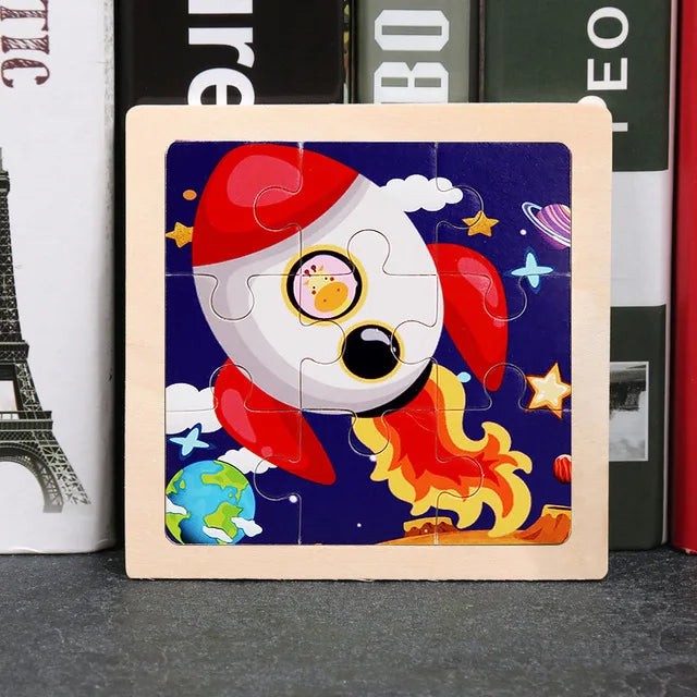 Kids Wooden 3D Tangram Puzzle 11 x 11 cm (4.3 x 4.3 in) Cartoon Animal Traffic Educational Jigsaw Toy