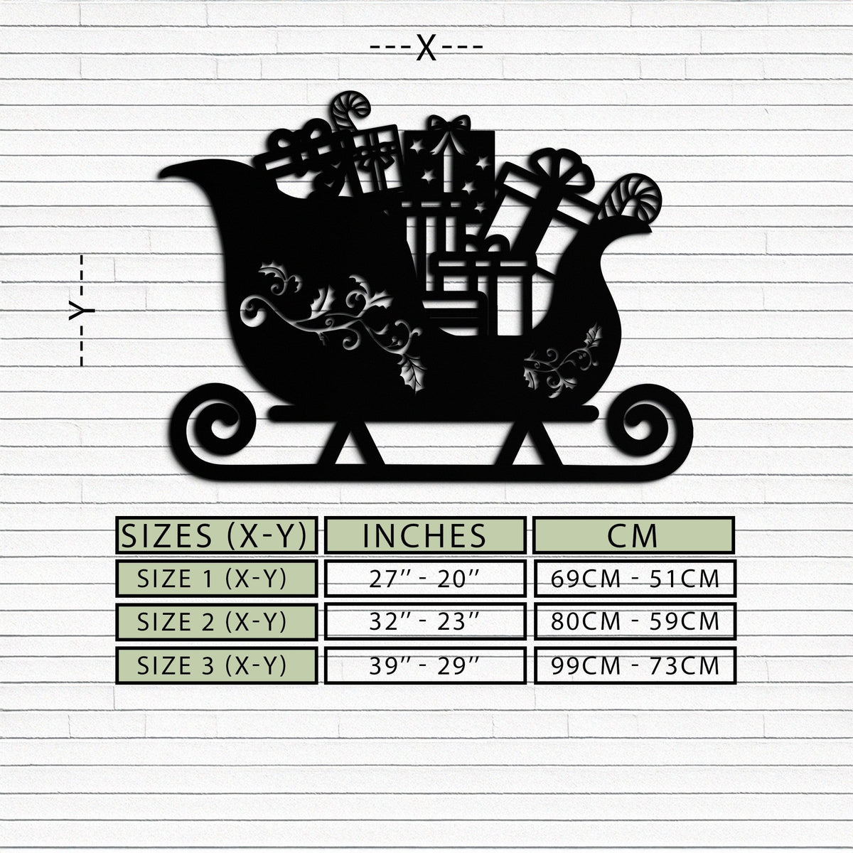 Christmas Sleigh Metal Wall Art - Beautifully Detailed Festive Holiday Decor Design