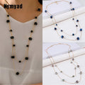 Gold Square Bead Sweater Chain Necklace | Double Layer Glass Pendant Jewelry Women's