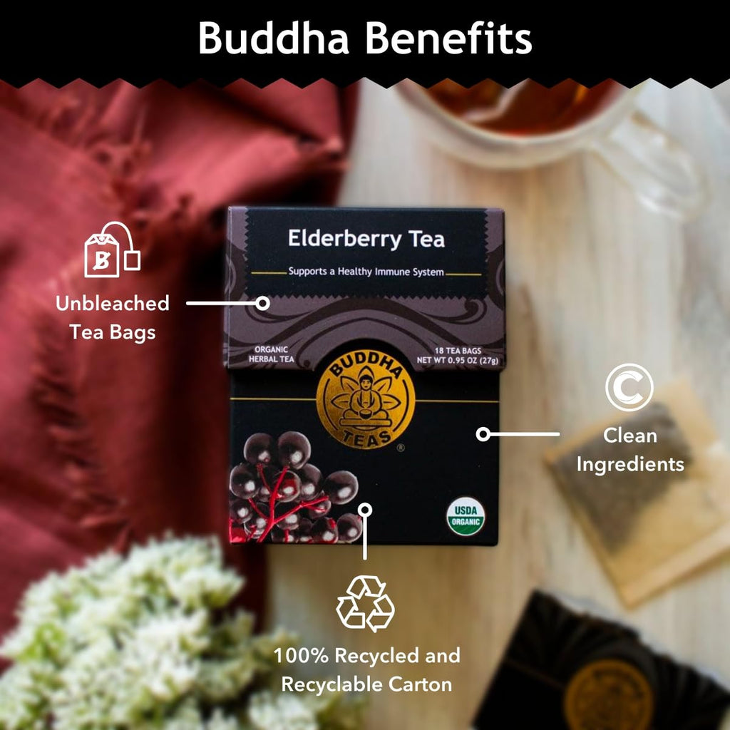Buddha Teas Elderberry Herbal Tea Box – Elegant Housewarming and Holiday Present for Tea Lovers