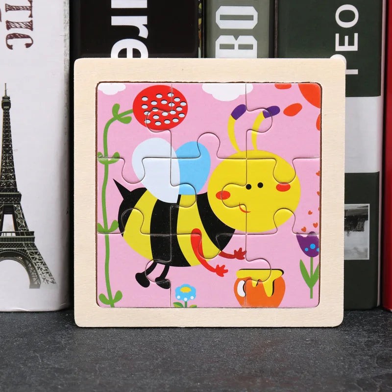 Kids Wooden 3D Tangram Puzzle 11 x 11 cm (4.3 x 4.3 in) Cartoon Animal Traffic Educational Jigsaw Toy