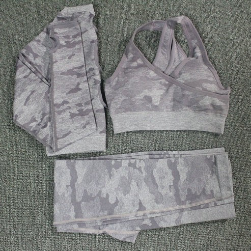 2PCS Camouflage Camo Yoga Set Sports Wear Women's Gym Fitness Clothing Booty Yoga Leggings + Sport Bra GYM Sport Suit Femme