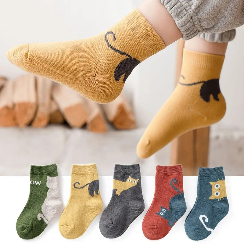 Kids Cartoon Cat Middle Tube Socks Autumn Winter Crew