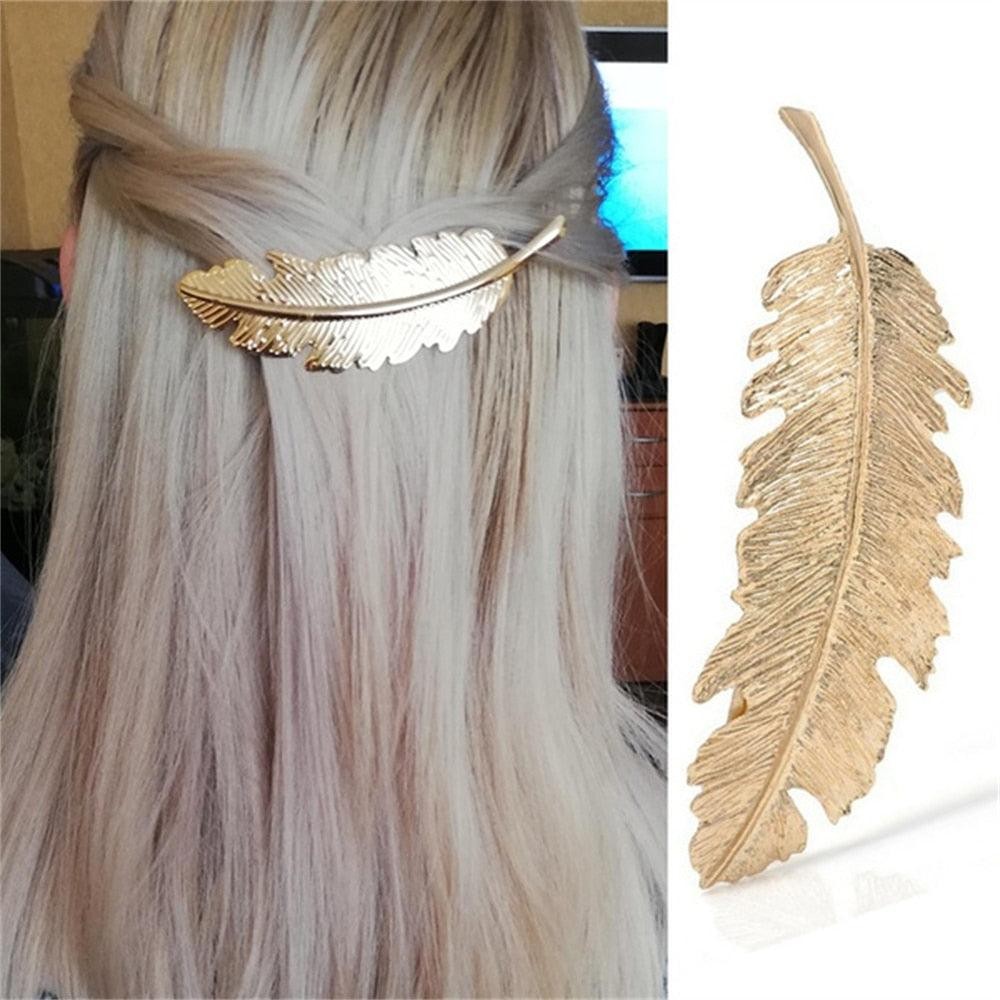 New Alloy Vintage Hair Clip Feather Leaf Shape Barrette Metal Hairpins Women's Lady Headwear Hair Accessories Non-slip Headwear Women's